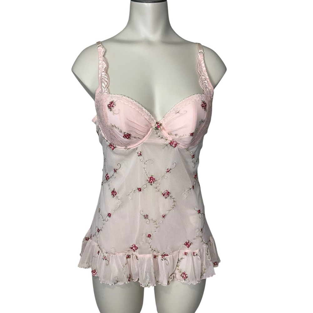 VICTORIA’S SECRET sz Small Floral Lace Chemise Adjustable Straps + Around Pink